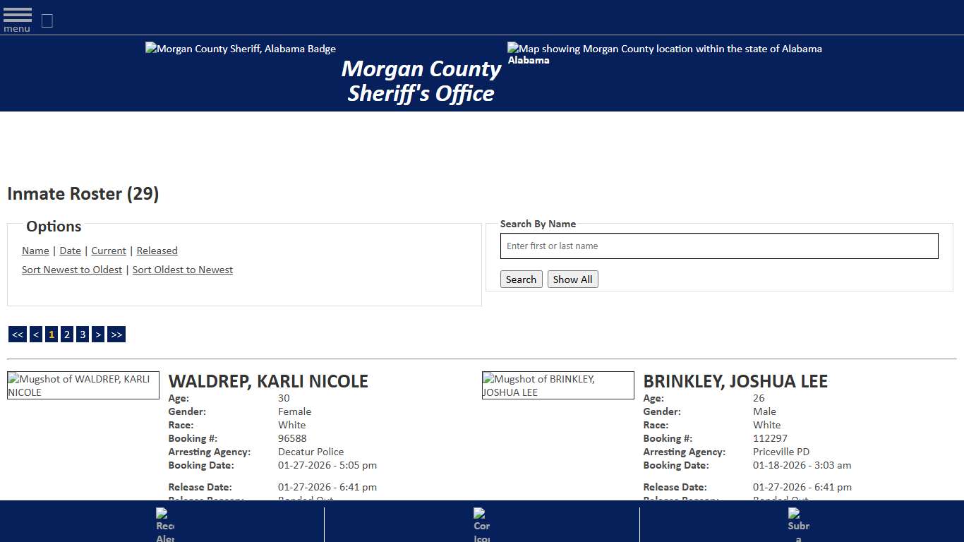 Inmate Roster - Released Inmates Booking Date Descending - Morgan County Sheriff, Alabama