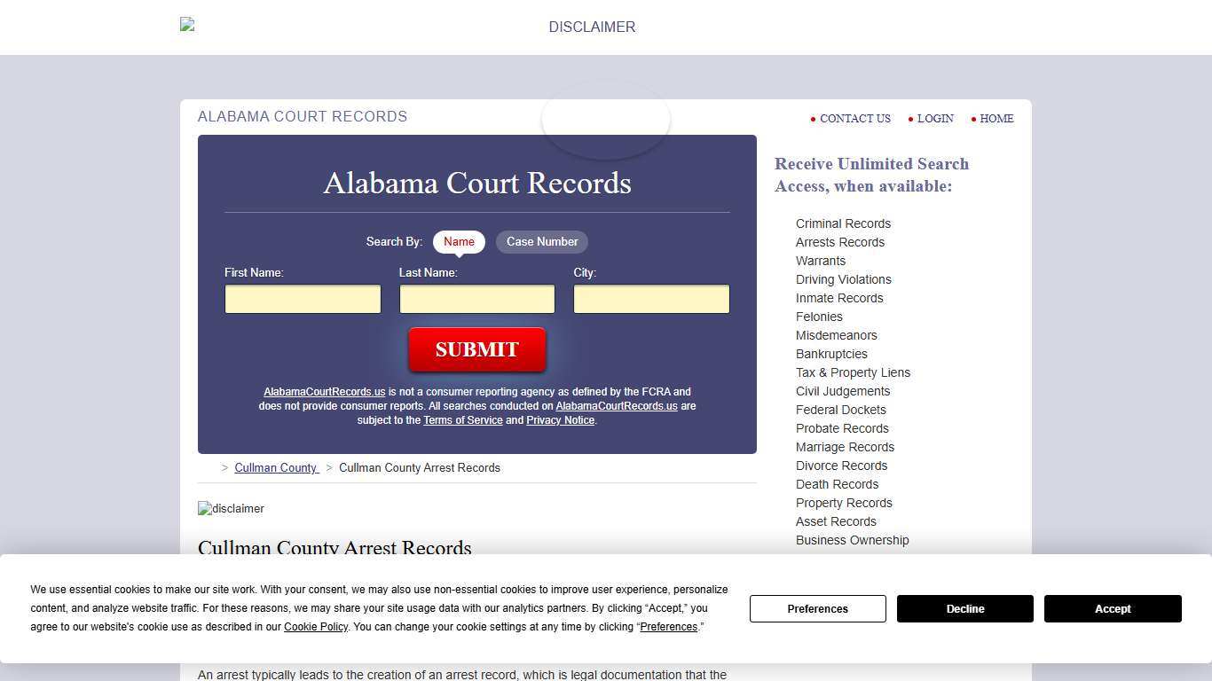 Cullman County Arrest Records AlabamaCourtRecords.us